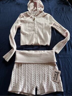 ADORABLE SWEET ENVY 2pc Hoodie Soft Pink Fold Over Short NWT M Lounge Cable